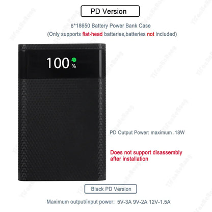 18650 Battery Power Bank Box 22.5W Fast Charging LCD Display 20000Mah Power Board For 6X18650 Battery Powerbank Case