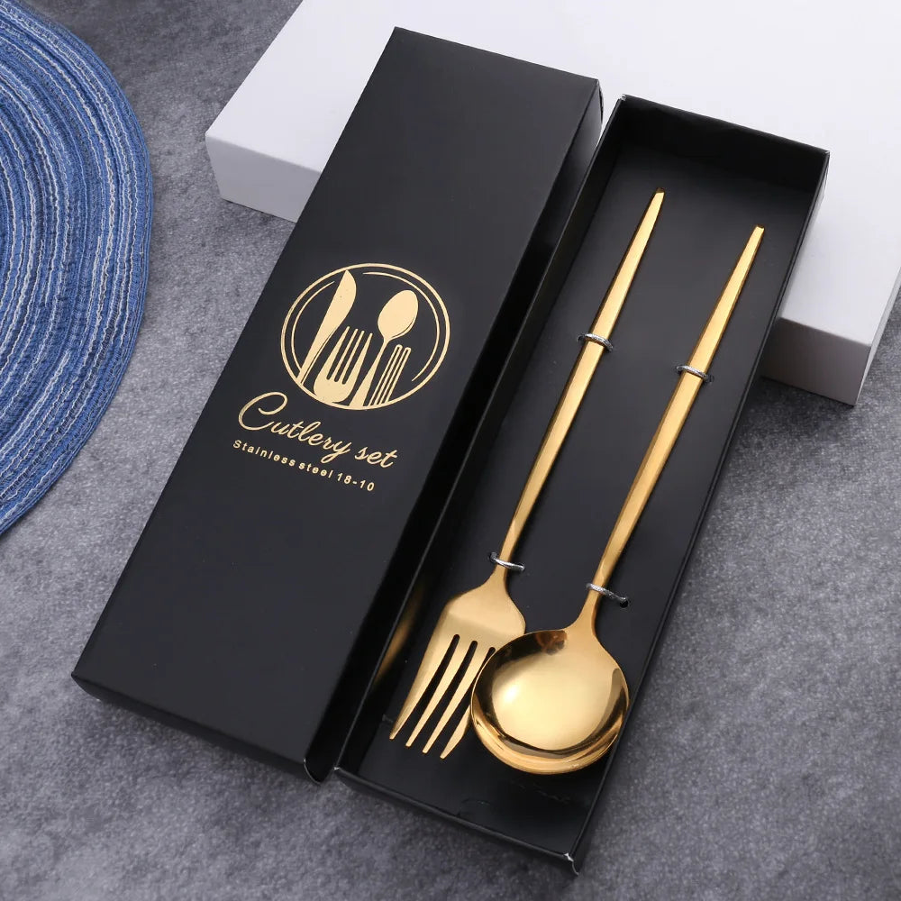 2PC/4PC Cutlery Set Stainless Steel Glossy Titanium Black Gold Cutlery Knife Fork Spoon Tea Spoon Set Kitchen Accessories