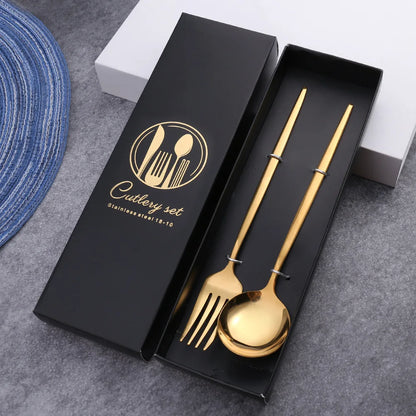 2PC/4PC Cutlery Set Stainless Steel Glossy Titanium Black Gold Cutlery Knife Fork Spoon Tea Spoon Set Kitchen Accessories