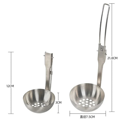 Outdoor Camping Portable Foldable Stainless Steel Colander Soup Ladle Picnic Tableware Folding Spoon Baking Tableware