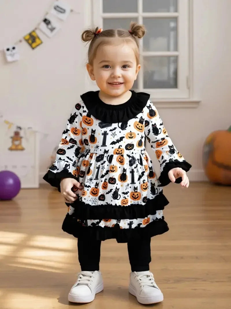 Prowow 2-8Y Kids Purple Halloween Dresses For Girls Long Sleeve Princess Mesh Spooky Spider Dress Children Halloween Costumes