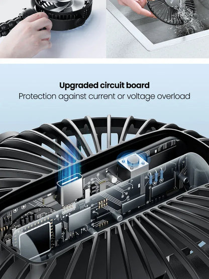 Battery Operated Small Clip on Fan, Detachable 3 Speed Rechargeable 360° Rotate Flexible Tripod Cooling Fan for Car Seat Crib