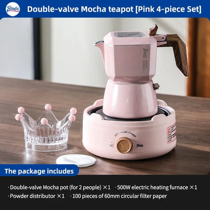 Bincoo Dual Valve Moka Pot 110v-220v Electric Heater Base Espresso Maker Brewed Coffee Mocha Pot Italian Camping Barista Tool