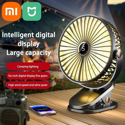 Xiaomi 2025 Clip-on Fan 8000mah  5 Speed Quiet Rechargeable Desktop Air Circulator Wireless Fan With LED Light For Office
