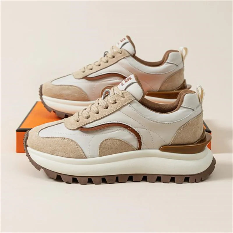 Women Sneakers Genuine Leather Platforms Ladies Casual Sports Shoes Comfy Students Sneakers Summer Popular Size 34-40