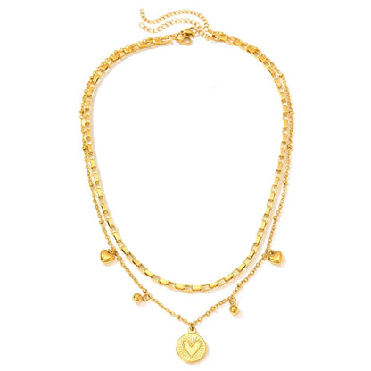 woiwoi Stainless Steel Necklace Luxury Exquisite Peach Heart Double Layer Bone Chain Ladies Jewelry Birthday Anniversary Gift