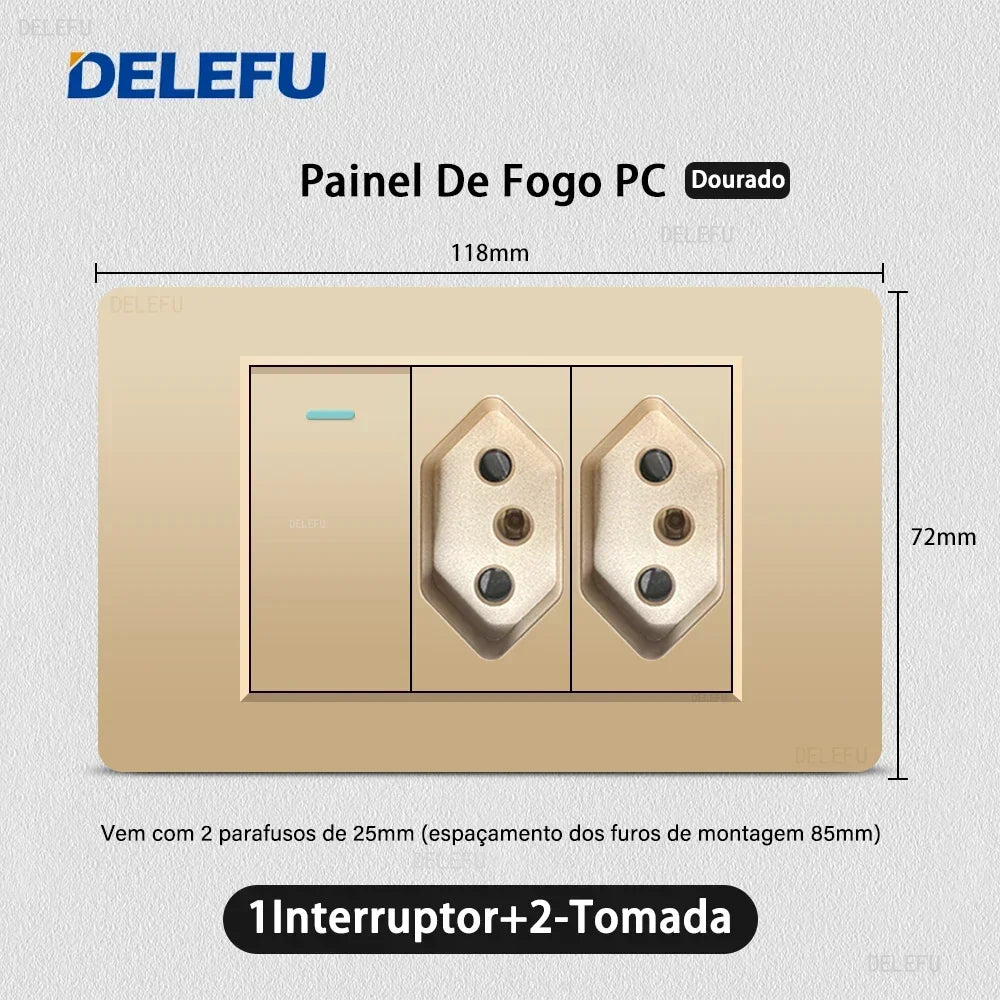 DELEFU Brazil Standard 10A 20A Gold Fireproof PC Panel Dual USB Type C Home Wall Light Switch Safe Power Socket