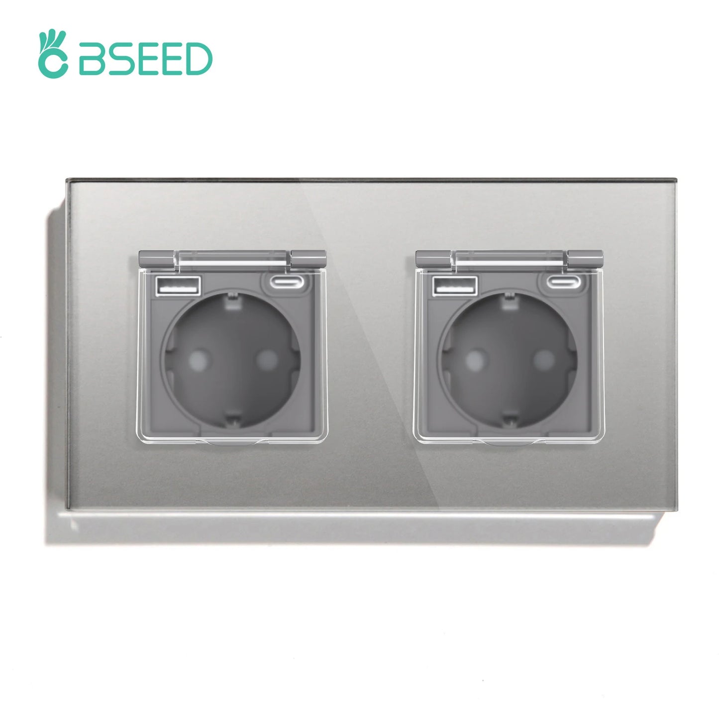 BSEED Single EU Wall Socket USB Type-c Ports Double Waterproof Cover Bathroom Power Sockets Triple Glass Electric Outlets 16A
