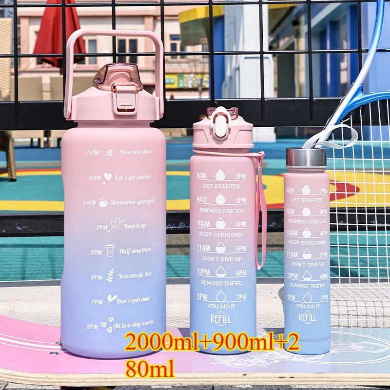 3PCS Sports Water Bottle with Time Marker Leak-proof Cup Motivational Portable Water Bottle for Outdoor Sport Fitness BPA Free