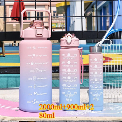 3PCS Sports Water Bottle with Time Marker Leak-proof Cup Motivational Portable Water Bottle for Outdoor Sport Fitness BPA Free