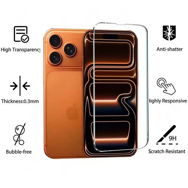 5pcs Tempered Glass For iphone 17 Pro Max Air 16 16e 15 14 13 12 11 6 7 8 Plus Mini X Xr Xs Max Protective Glass For iPhone 17