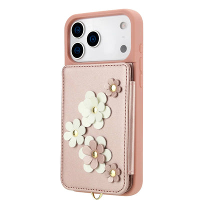For iPhone 17 Pro Max iPhone Air Case, Wallet with Card Holder, Cute Flower Design Crossbody Purse,Magnetic Kickstand Shockproof