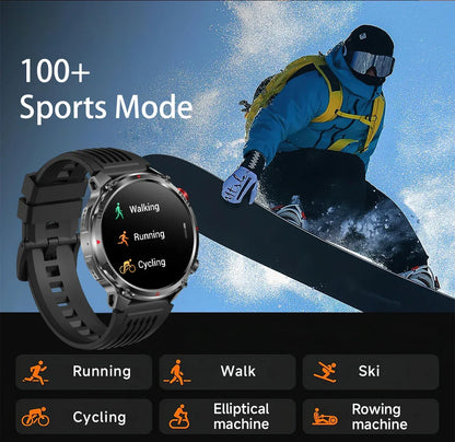 2026 Edition Military Outdoor Sports Smartwatch 1.7-inch AMOLED screen 1100 mAh battery LED flashlight Bluetooth call Waterproof