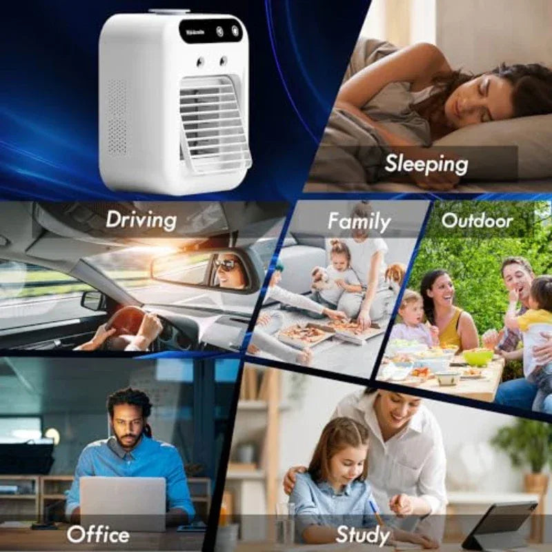 Mini Air Cooler Fan Portable Desktop Cooling Fan with Spray Humidification 2 Wind Speeds Rechargeable for Home Office Cooling