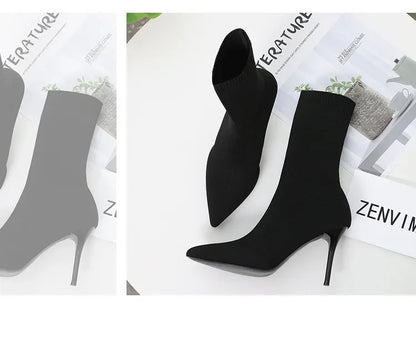 Comemore Knitting Stretch High Heels for Women Fashion Shoe 2025 Spring Autumn Ankle Boot Female Sexy Sock Boots Plus Size 34 42