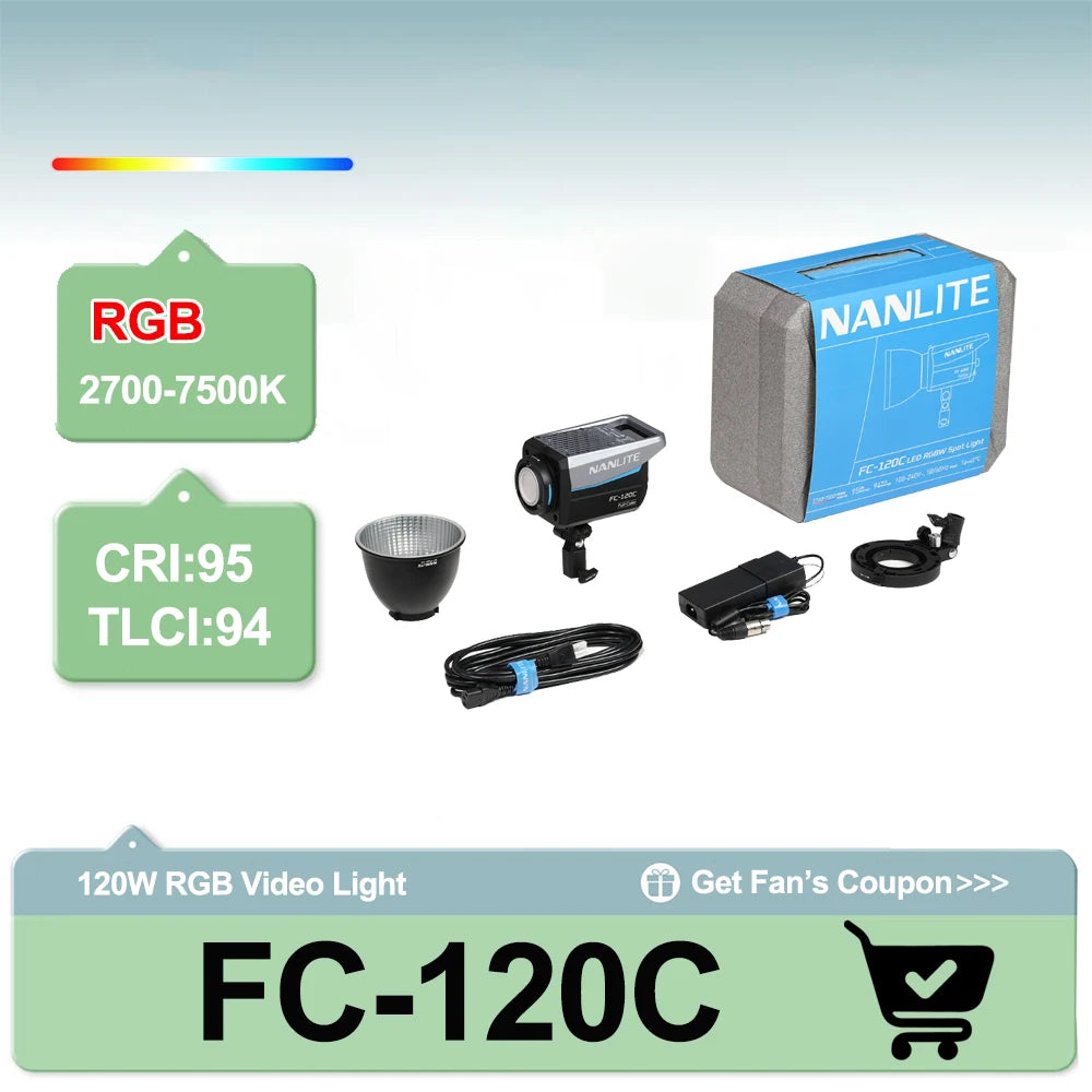Nanlite FC-120C RGBW Full-color 145W 2700K-7500K Professional Photography Fill Light for Video Studio Outdoor Live Stream Shoot