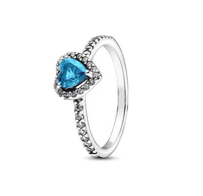 New Colored Crystal 925 Sterling Silver Ring Exquisite Women Shiny Heart Series Simple Ring Valentine's Day Gift for Lovers