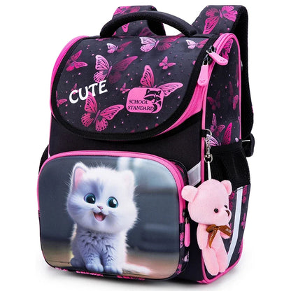 Orthopedic School Backpack For Girls Cartoon Cat Primary School Grade 1 Students Bags Kids Satchels Female Bookbag 7-9 Years
