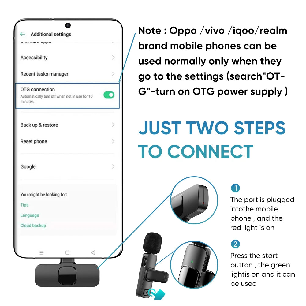 Lavalier Microphone 2.4G Wireless Portable Audio Video Recording Mini Mic for iPhone Android Live Broadcast Gaming Phone Mic