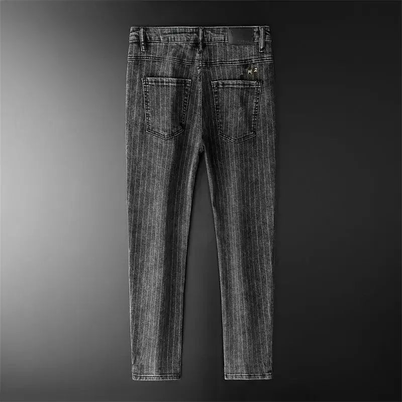 Trousers Skinny Luxury Men's Jeans Stripe Slim Fit Man Cowboy Pants with Pockets Tight Pipe Soft New in Plus Size Trend 2024 Xs