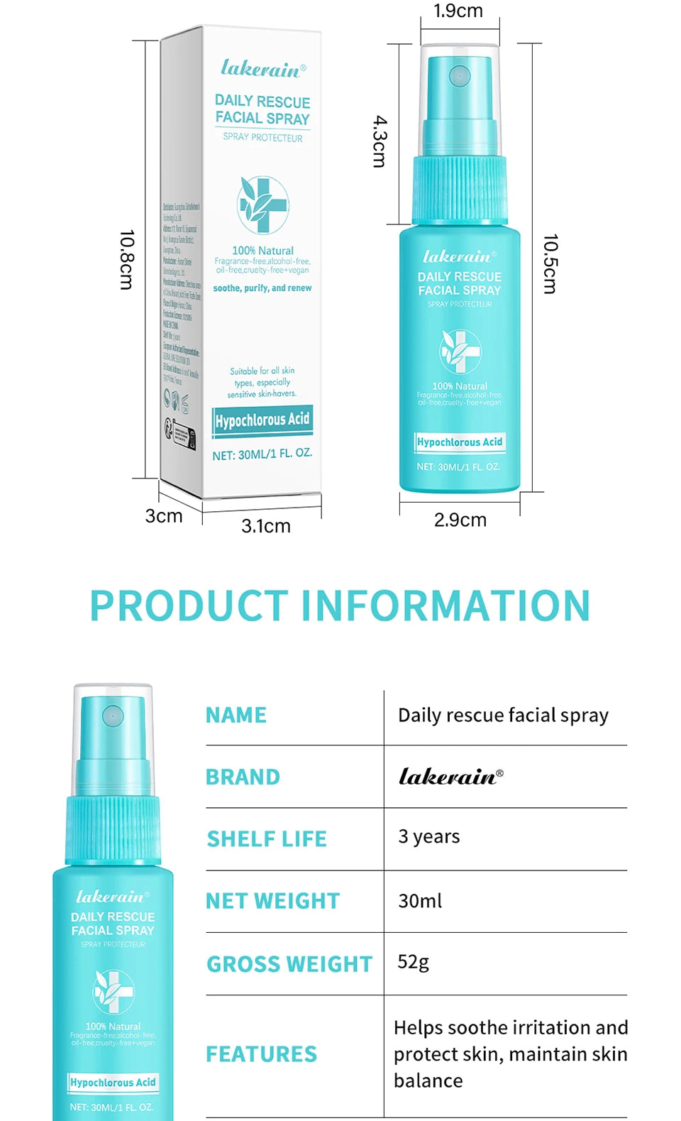 Hypochlorous Acid Spray Toner for Face Helps Reduce Redness Breakouts Soothing pH Balancing Toner Skincare
