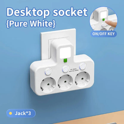 EU Plug Power Strip with 3 AC Outlets +2 USB Ports+ 1 Type C, 6-in-1 Plug Socket Adapter Wireless Wall Charger for Home Office