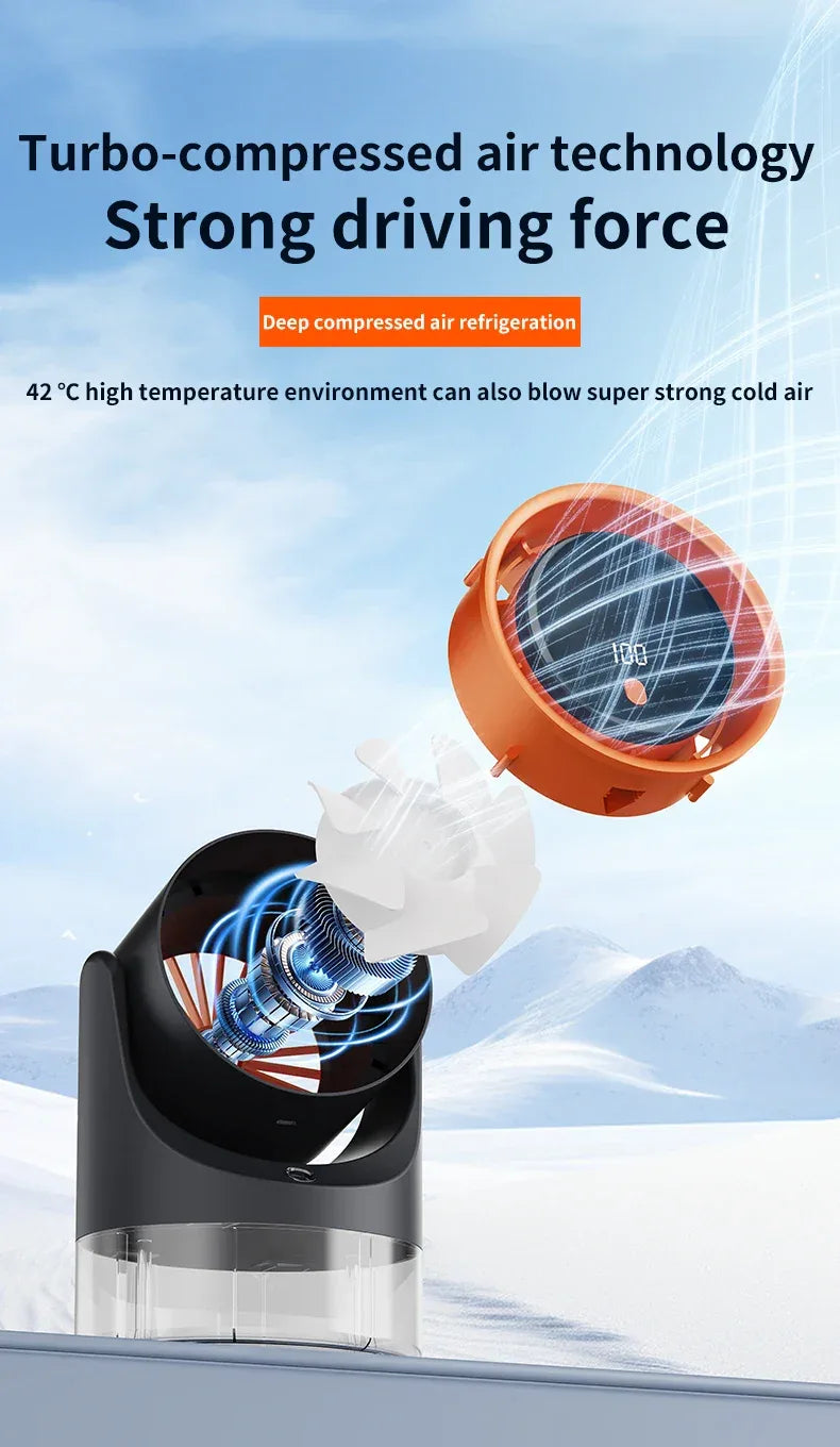 TINSOL New Compact Mini Electric Fan with Single-Hole Mist Air Conditioner Ice-Cool Humidifying Circulating Fan 360° Adjustable