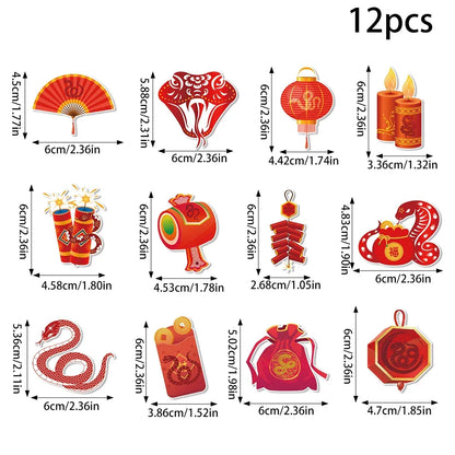 12/24pcs Chinese New Year Cupcake Toppers Dessert Cake Decor 2025 Year of Snake Lunar Chinese Spring Festival Party Supplies