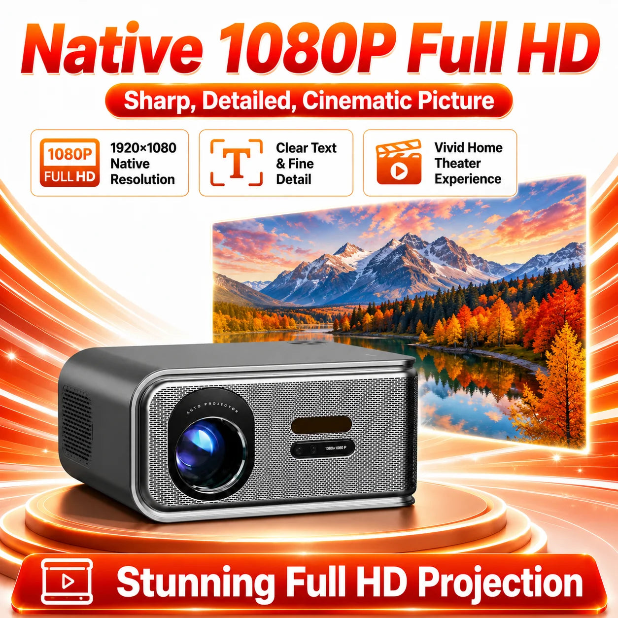 2026 New Smart Projector 2500 ANSI LM Google Play HDR10+ 1920*1080P Full HD Support 8K Video For Home Movie Theater TV Gaming