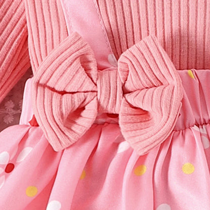 2PCS  Spring And Autumn New Style For Girls 0-1 Years Old Sweet And Comfortable Pit Strip Long-Sleeved False Straps Hat Dress