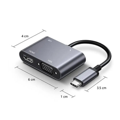 USB C HUB Adapter 4-in-1 with USB 3.0 HDMI VGA for MacBook Nintendo Samsung Huawei Xiaomi Laptop Desktop Computer