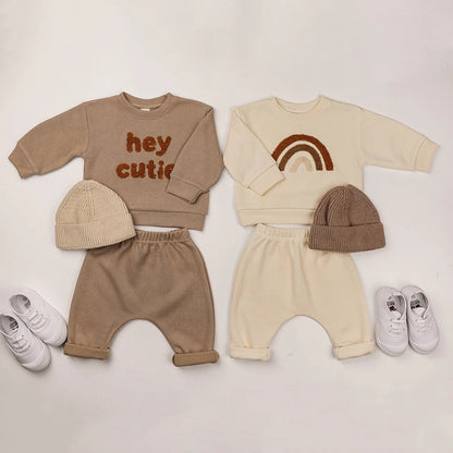 2024 Spring Baby Boys Clothes Cute Organic Cotton Sets Girls Long Sleeve Casual Sweatshirt+Pants 2pcs Kids Clothes Sports Suit