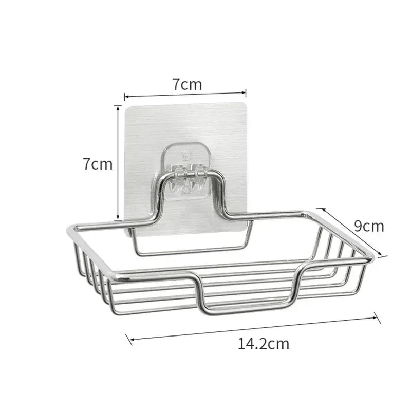 1Pcs Bathroom Soap Holder Wall Mounted Soap Rack Holder Stainless Steel Self Adhesive Soap Rack Wall Mounted Dish