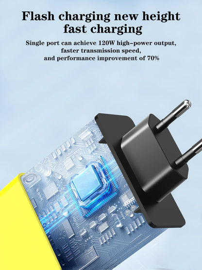 PD 120W USB Type C Fast Charging Mobile Phone Charger 7 Ports EU/US Plug Charger For iPhone Huawei Xiaomi Samsung Wall Charger