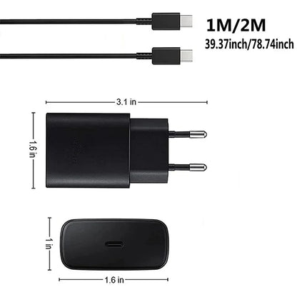 25W USB C Fast Wall Charger with USB C to Type C Fast Charging Cable For IPhone 15 16 Samsu Galax S25 24 S23 S22 S21 S20 Note 10