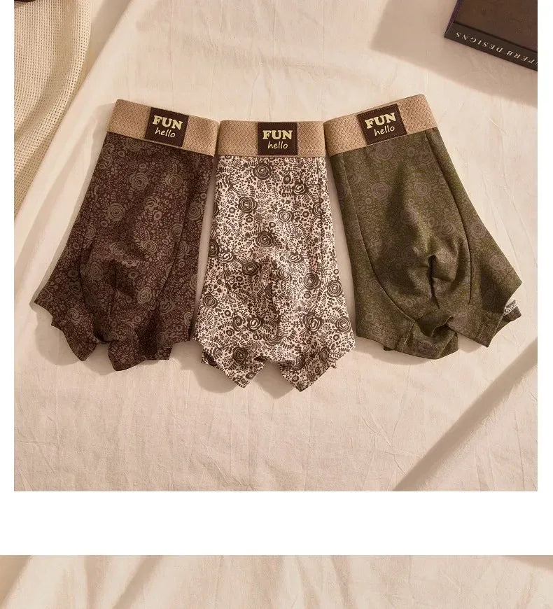 Men's Cotton Boxers Anti-Bacterial Rose Print Boxer Briefs Breathable Soft Underwear Comfortable Men's Innerwear