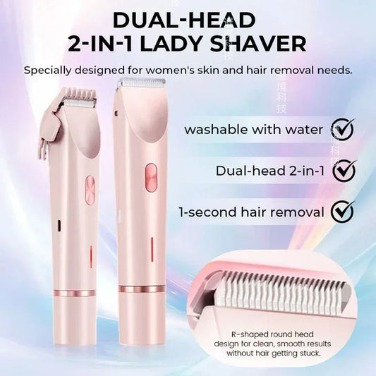 Electric Razors for Women 2in1 Bikini Trimmer Facial Mustache Shavers for Ladies Body Underarms Legs Portable Painless Epilator