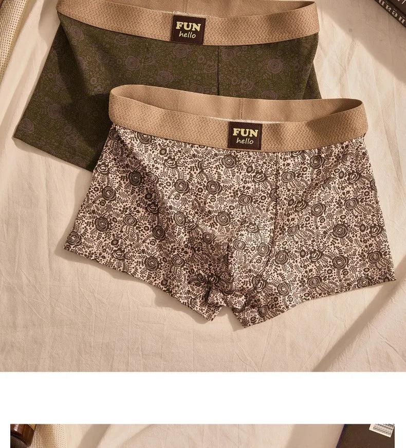 Men's Cotton Boxers Anti-Bacterial Rose Print Boxer Briefs Breathable Soft Underwear Comfortable Men's Innerwear