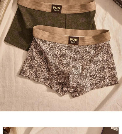 Men's Cotton Boxers Anti-Bacterial Rose Print Boxer Briefs Breathable Soft Underwear Comfortable Men's Innerwear