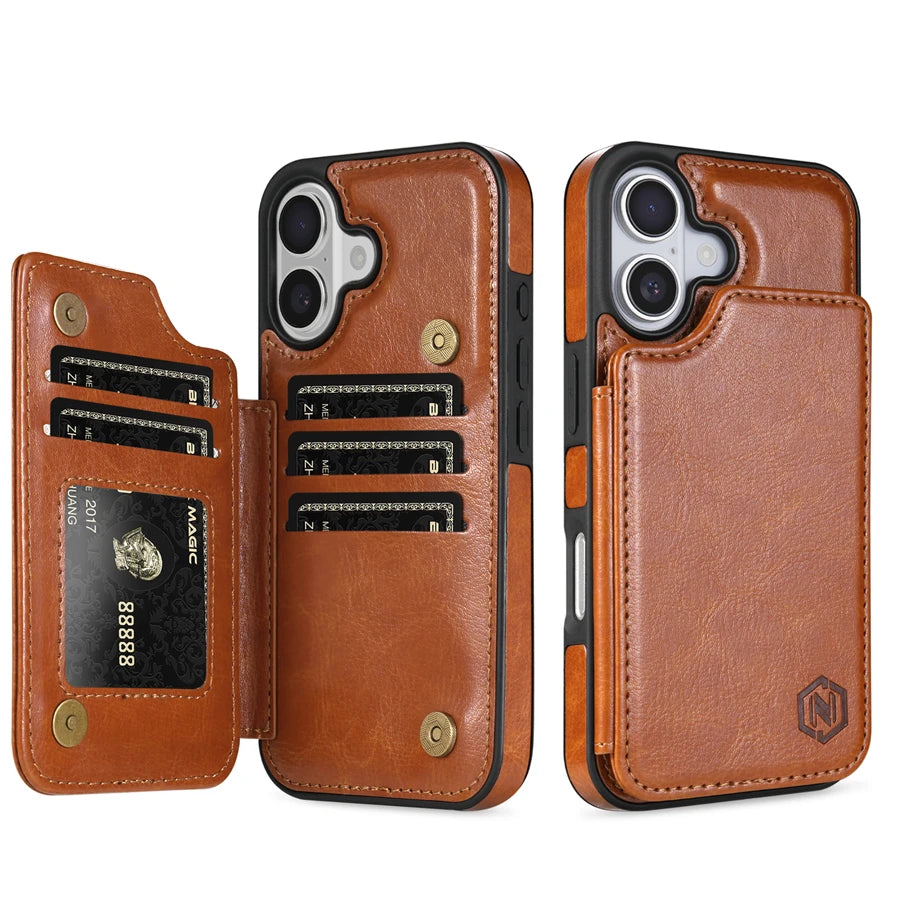 Wallet RFID Blocking Layer Protect Anti-Theft Magnetic Leather Case For iPhone Air 17 Pro Max 16e 15 Plus 14 13 12 11 Card Bag