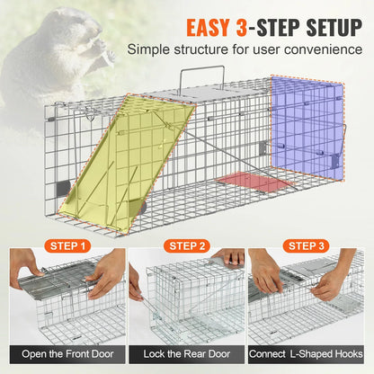 SucceBuy Live Animal Cage Trap Humane Cat Rodent Control Folding with Handle for Stray Cat Rabbits Squirrels Raccoons Groundhogs