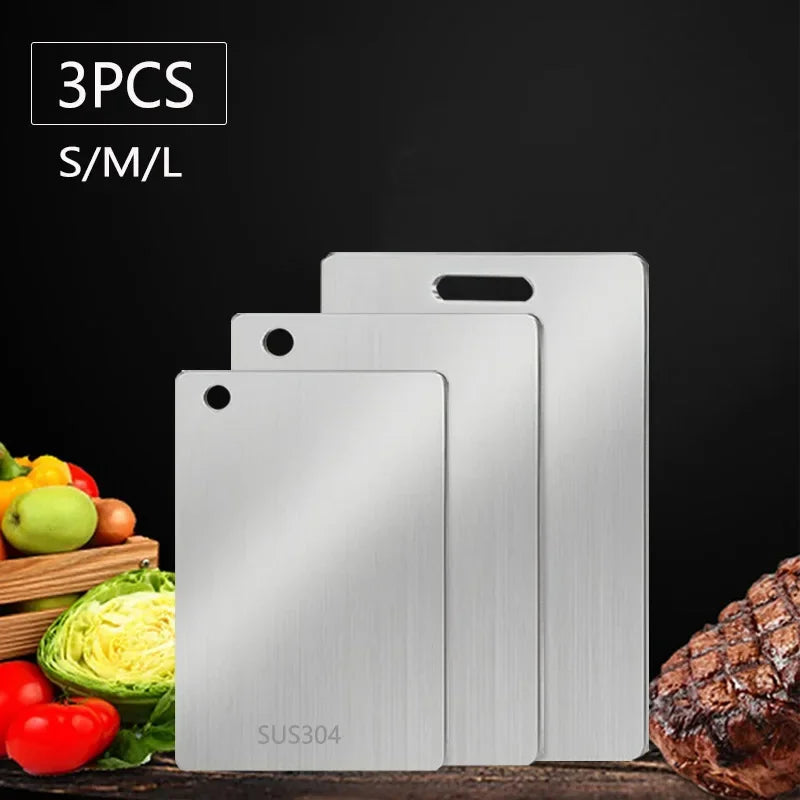 WXCOO 1PCS Stainless Steel Chopping Boards Kitchen Thickened Boards Non Stick Double Sided Fruit Meat Chopping Cutting Boards