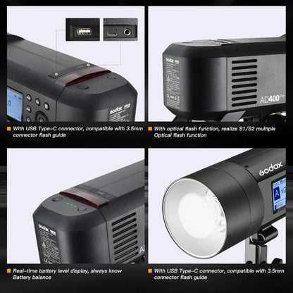 Godox AD400Pro 400Ws GN72 TTL 1/8000s HSS 2.4G X System Witstro All-in-One Outdoor Flash for Camera Photography Sony Nikon Canon
