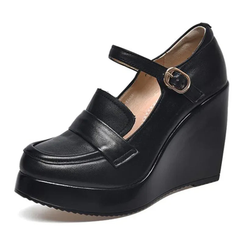 GKTINOO 2025 Wedges Women Shoe Spring Autumn Slip-On High Heels Round Toe Genuine Leather Casual Ladies Platform Shoes Woman