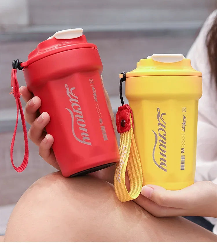 480ml Portable Thermal Coffee Mug Double Layer Stainless Steel Coffee Mug with Lid Car Thermos Milk Juice Water Bottle Gift Mug