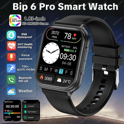 New Bip 6 Pro Smart Watch Men Outdoor Sports Fitness Track IP68 Waterproof Heart Rate BT Call 700 mAh Battery Smartwatches Women