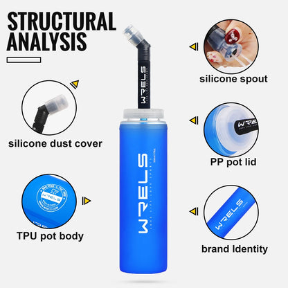 WRELS Folding Water Bottle TPU BPA-Free Leak Proof Soft Flask Outdoor Sport Marathon Hiking Camping Portable Water Bottle