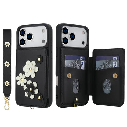 For iPhone 17 Pro Max iPhone Air Case, Wallet with Card Holder, Cute Flower Design Crossbody Purse,Magnetic Kickstand Shockproof