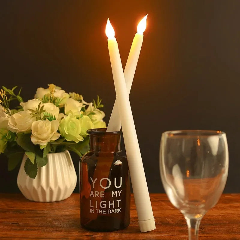 6/12Pcs LED Flameless Taper Candles Tapered Candle Battery Operated Warm White Flickering Flame Handheld Candlesticks Home Decor
