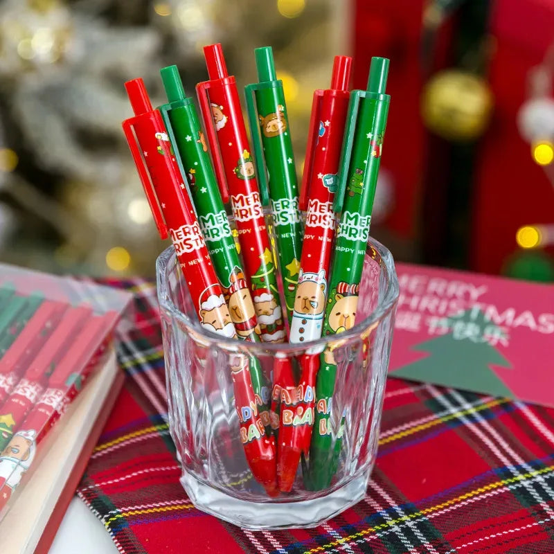 50Pcs/Lot Cute Christmas Press Gel Pens Cartoon Santa Claus Kawaii Christmas Gift Black Ink Pen Student School Office Supplies